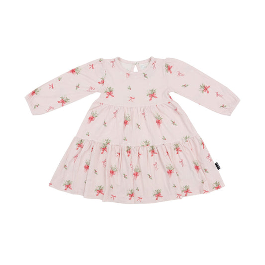 Belan J Long Sleeve Tiered Dress in Pink Bows