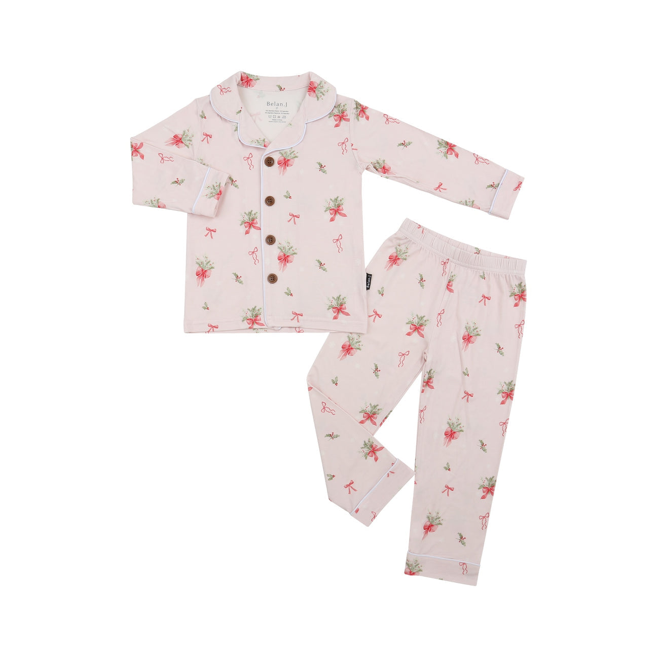 Belan J Kids Classic Pj Set in Pink Bows