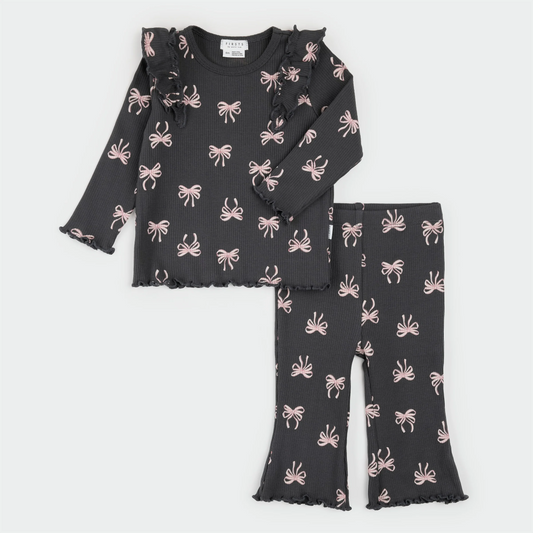 Petit Lem Flared Legging Set in Ribbon Print