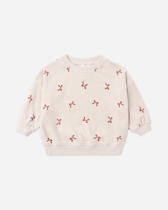 Quincy Mae Relaxed Velour Sweatsuit in Red Bows