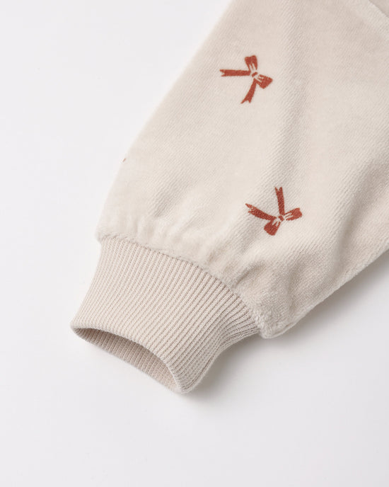 Quincy Mae Relaxed Velour Sweatsuit in Red Bows