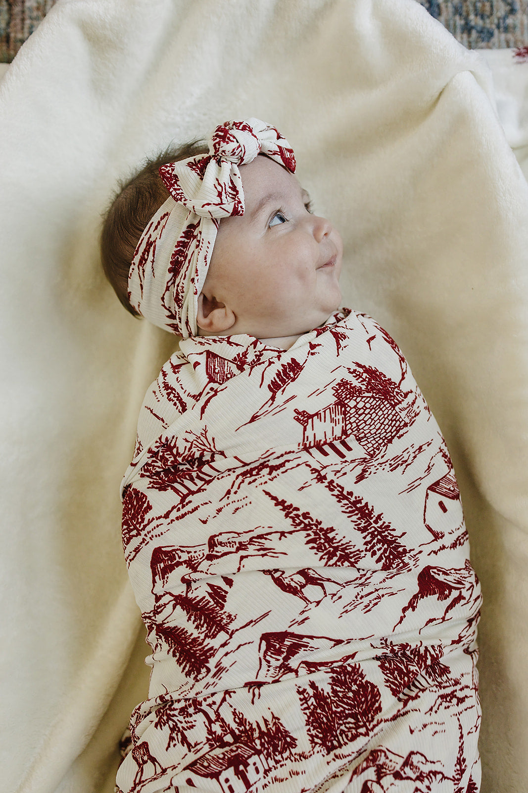 Mebie Baby Ribbed Bamboo Head Wrap in Holiday Toile