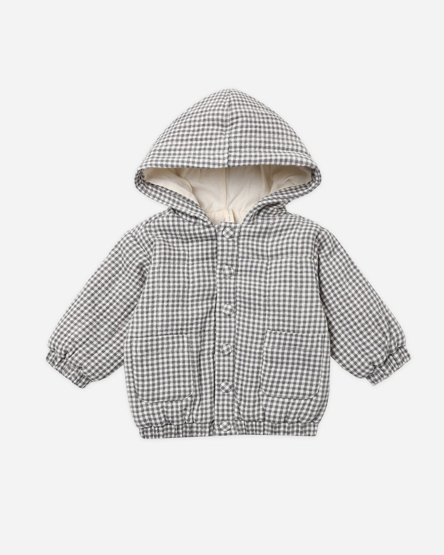 Quincy Mae Hooded Woven Jacket in Midnight Gingham