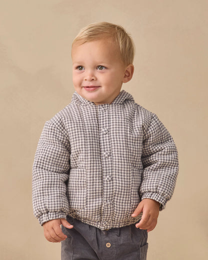 Quincy Mae Hooded Woven Jacket in Midnight Gingham