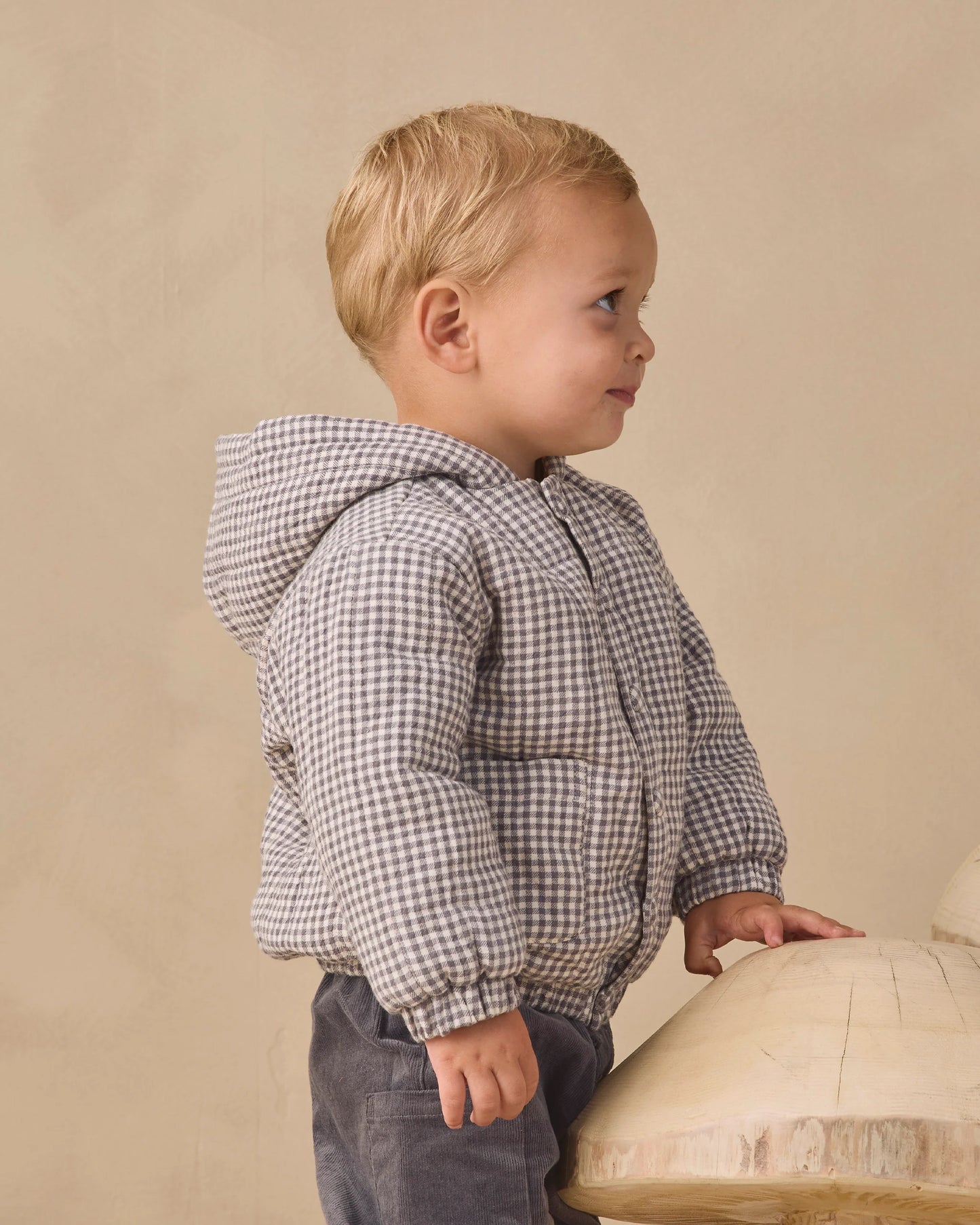 Quincy Mae Hooded Woven Jacket in Midnight Gingham