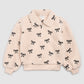 Miles the Label Half Zip Pullover in Beige Embroidered Bows