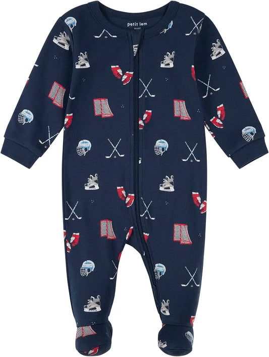Petit Lem Footed Sleeper in Hockey on Navy