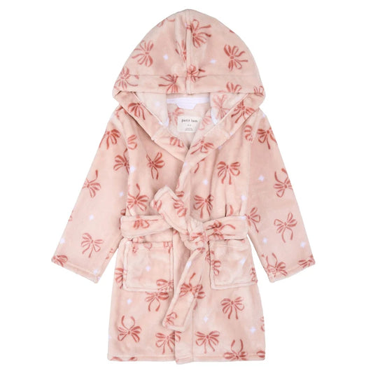 Petit Lem Plush Robe in Bows on Pink