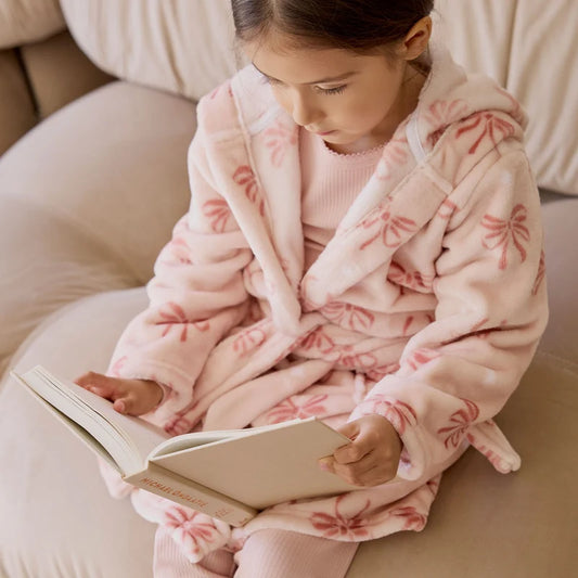 Petit Lem Plush Robe in Bows on Pink