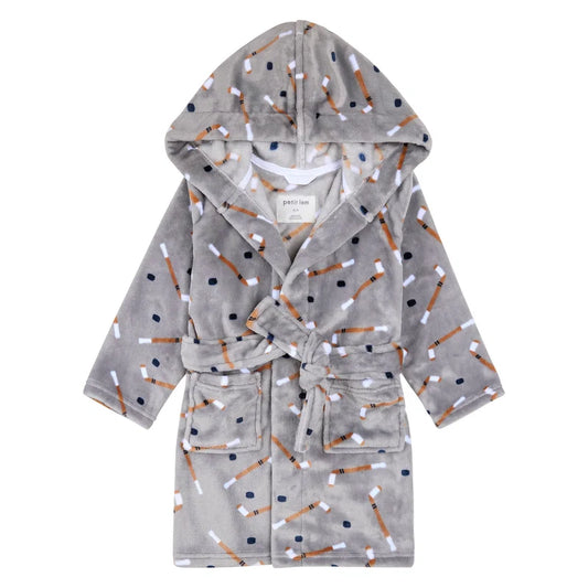 Petit Lem Plush Robe in Hockey on Grey