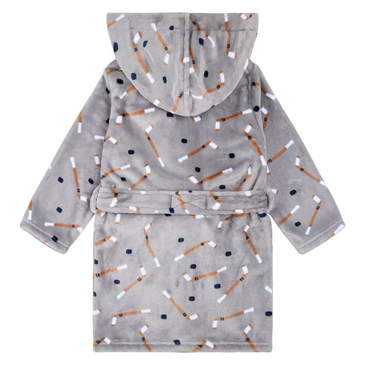 Petit Lem Plush Robe in Hockey on Grey