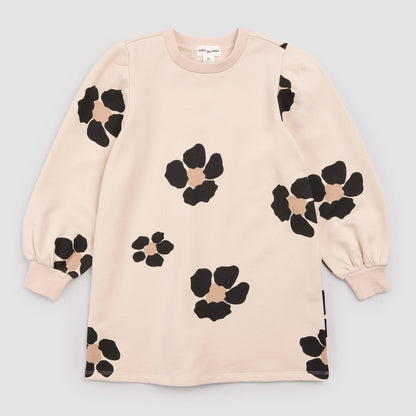 Miles the Label Fleece Sweatshirt Dress in Bold Floral on Almond