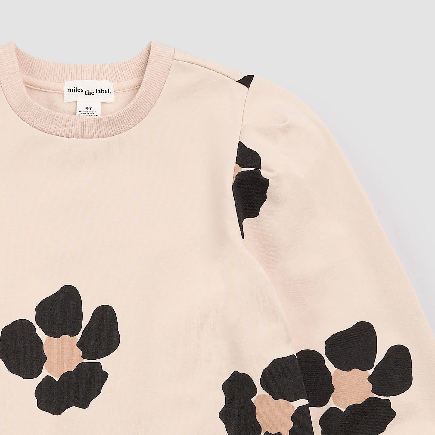 Miles the Label Fleece Sweatshirt Dress in Bold Floral on Almond