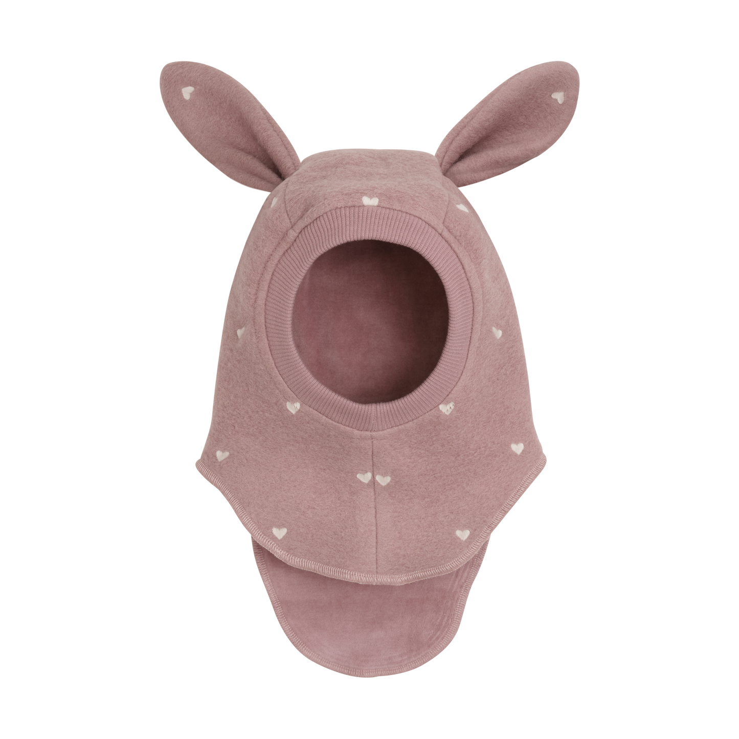 Huttelihut Balaclava with Ears with Embroidered Hearts in Deauville Mauve