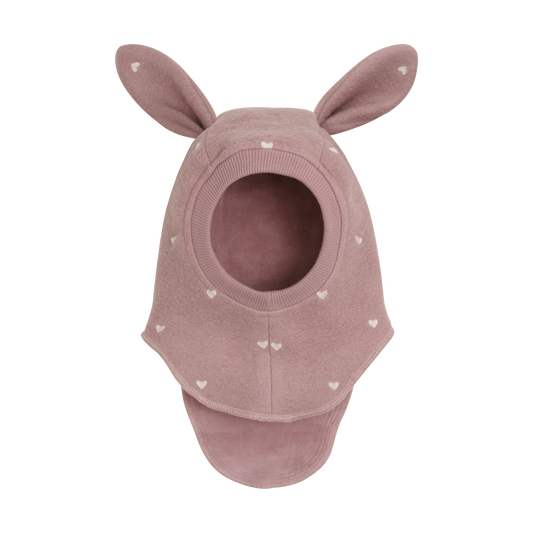 Huttelihut Balaclava with Ears with Embroidered Hearts in Deauville Mauve