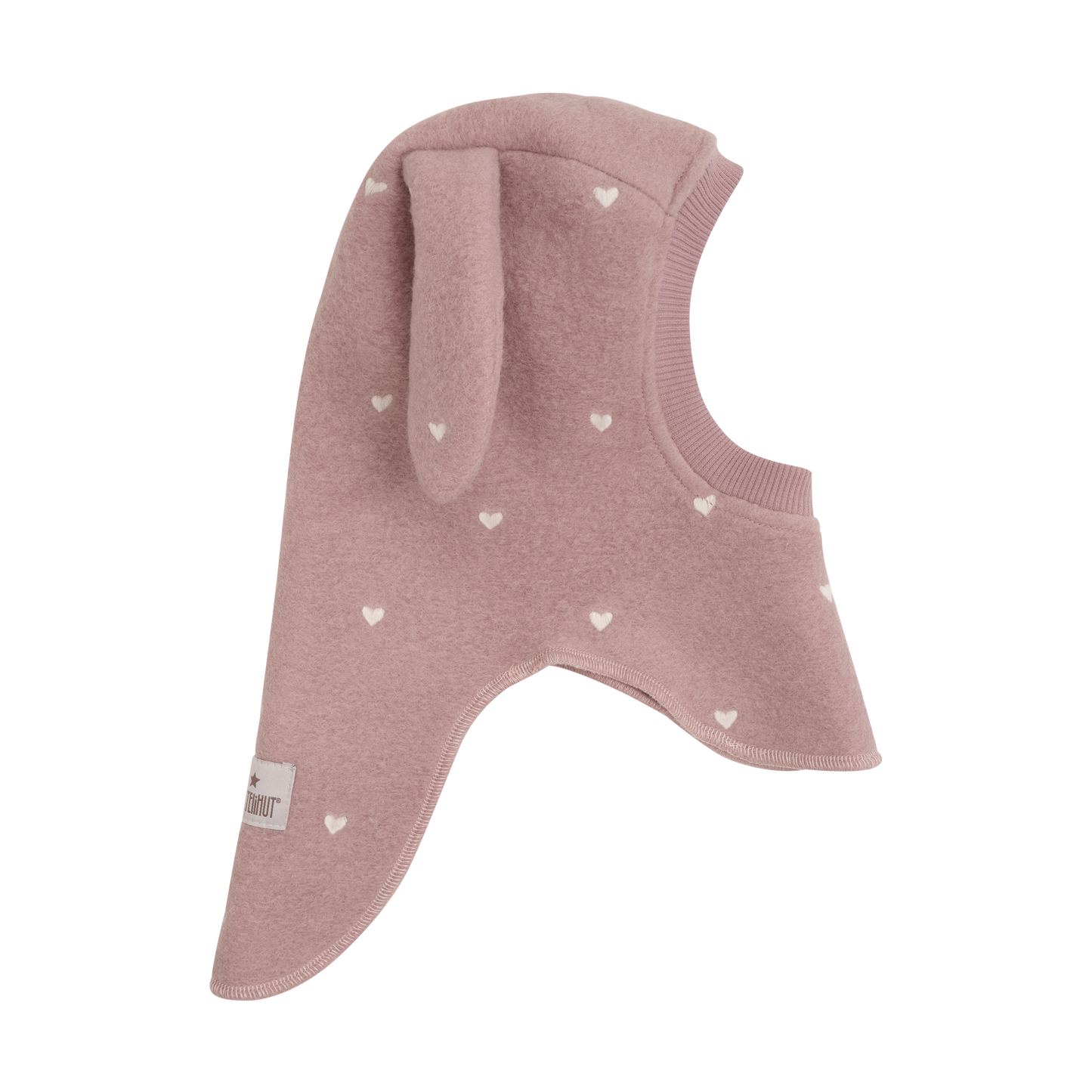 Huttelihut Balaclava with Ears with Embroidered Hearts in Deauville Mauve