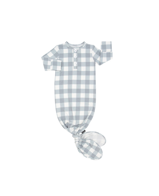 Belan J Knotted Sleep Gown in Denim Plaid