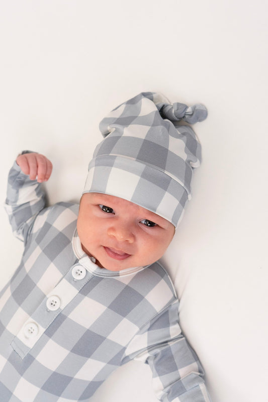 Belan J Knotted Infant Hat in Denim Plaid