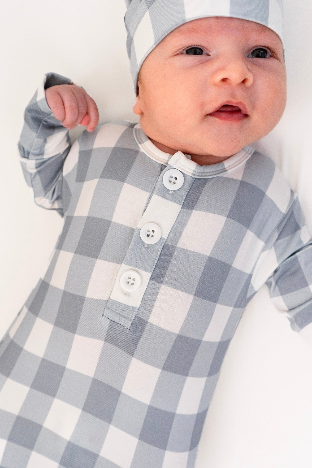 Belan J Knotted Infant Hat in Denim Plaid