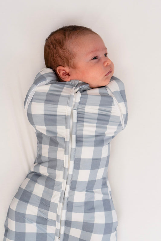 Belan J Convertible Swaddle Sack in Denim Plaid