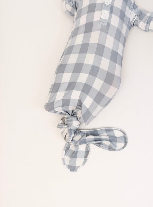 Belan J Knotted Sleep Gown in Denim Plaid