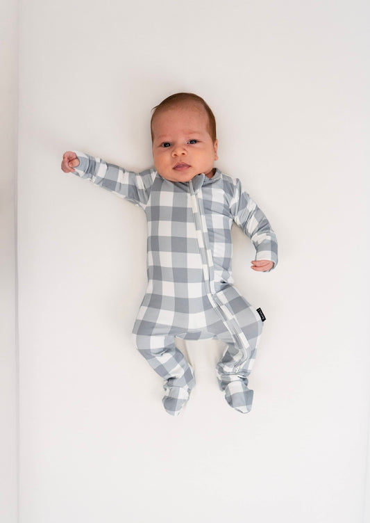 Belan J Bamboo Footed Sleeper in Denim Plaid