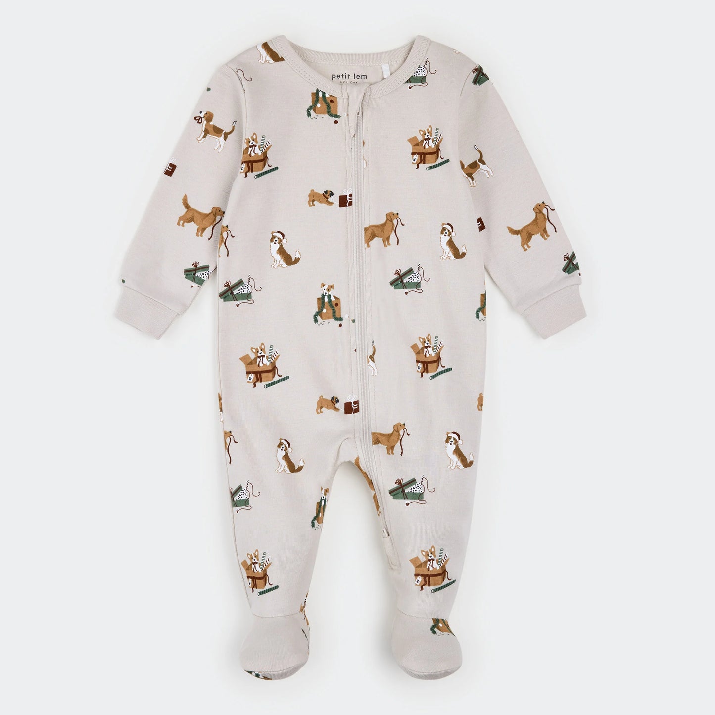 Petit Lem Footed Sleeper in Santa Paws on Cream