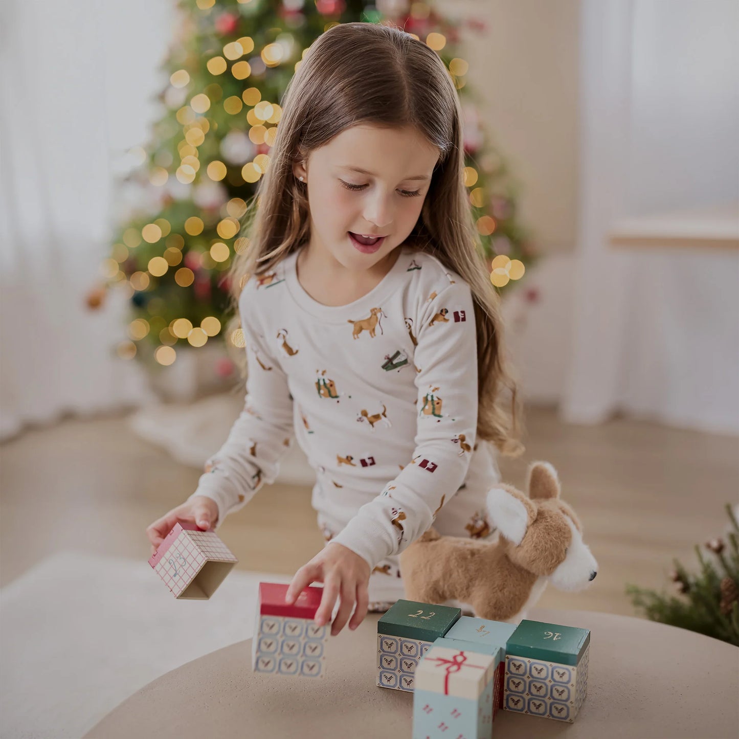 Petit Lem 2 Piece Pj Set in Santa Paws on Cream