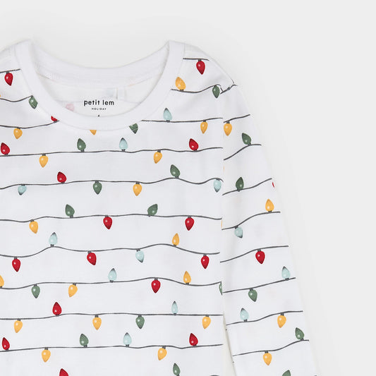 Petit Lem 2 Piece Pj Set in Twinkle Lights on Off-White