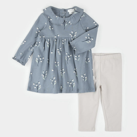 Petit Lem Ribbed Dress and Legging Set in Snowdrop