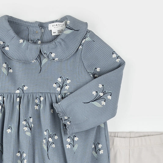 Petit Lem Ribbed Dress and Legging Set in Snowdrop