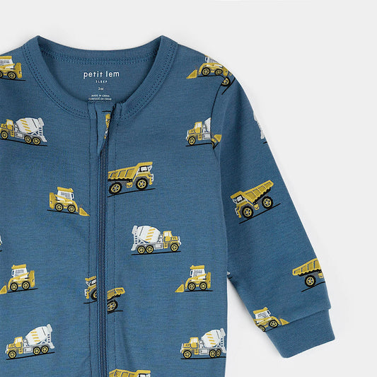Petit Lem Footed Sleeper in Construction Trucks