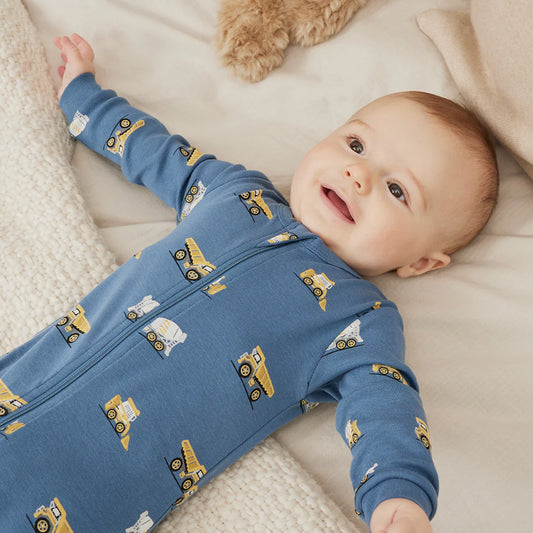 Petit Lem Footed Sleeper in Construction Trucks