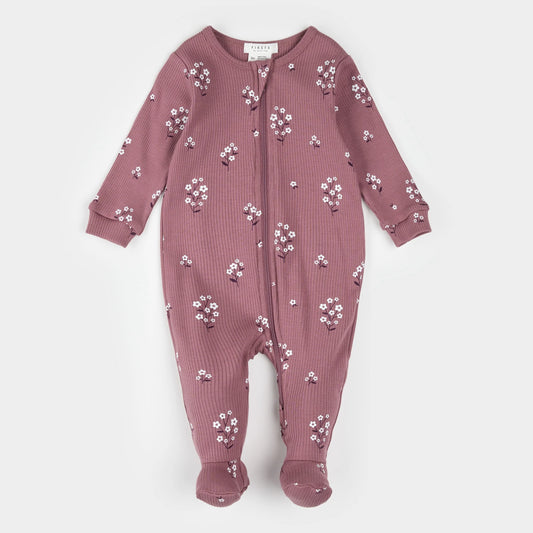 Petit Lem Footed Sleeper in White Flowers on Mauve