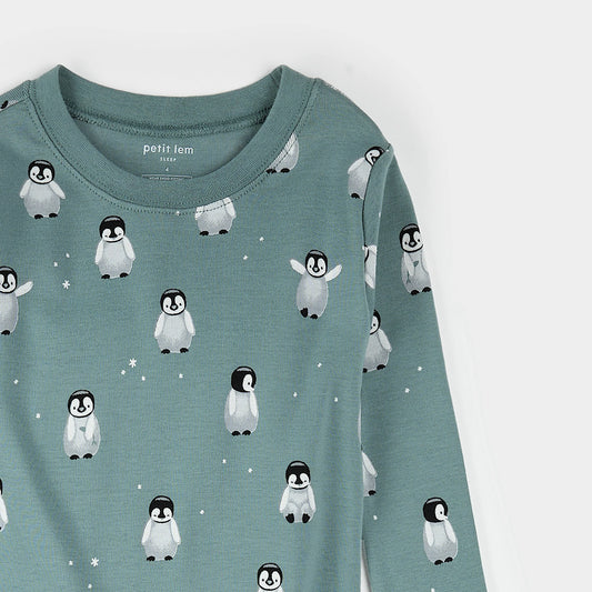 Petit Lem  2 Piece Pj Set in Baby Penguin on Teal