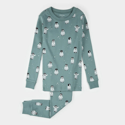 Petit Lem  2 Piece Pj Set in Baby Penguin on Teal