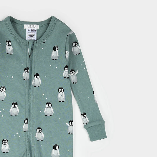 Petit Lem Convertible Sleeper in Baby Penguin on Teal