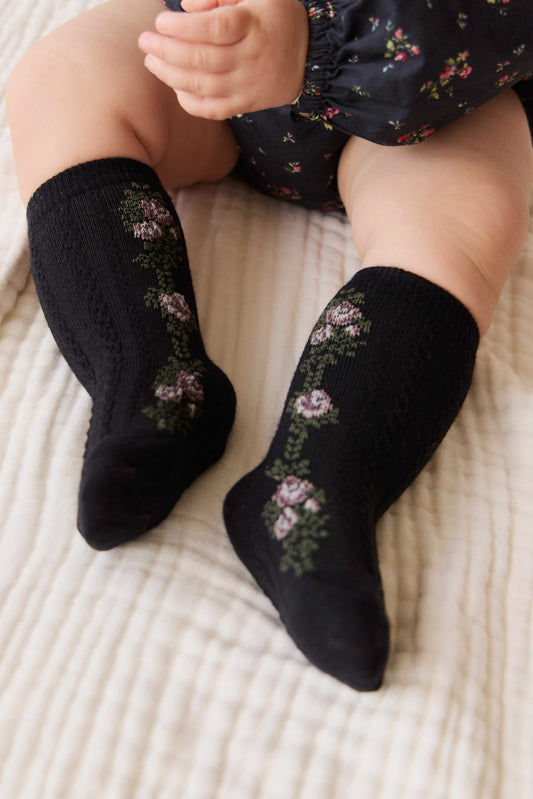 Jamie Kay Tasha Floral Jacquard Sock in Black Beauty