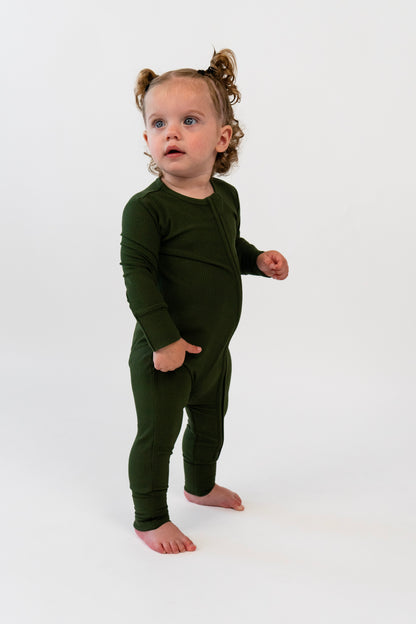 Belan J Foldover Cuff Footless Ribbed Bamboo Sleeper in Forest Green