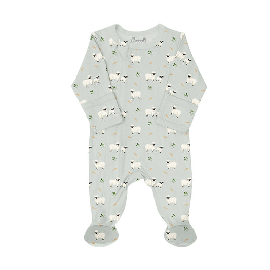 Coccoli Modal Zipper Footie in Sheep on Mercury