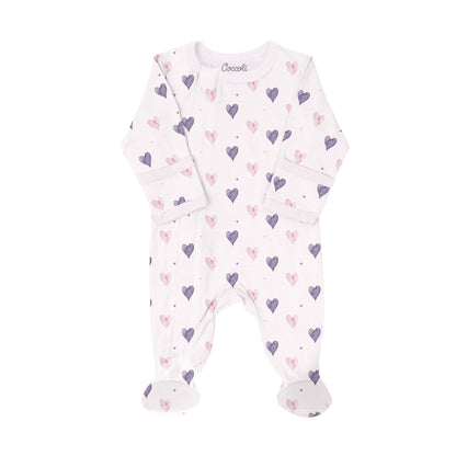 Coccoli Modal Zipper Footie in Hearts on Pink