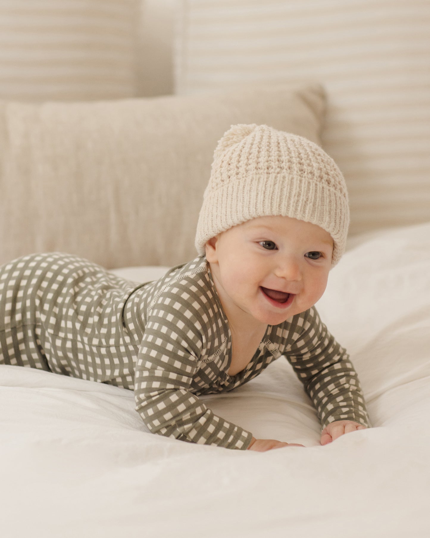 Quincy Mae Bamboo Zip Footie in Forest Check