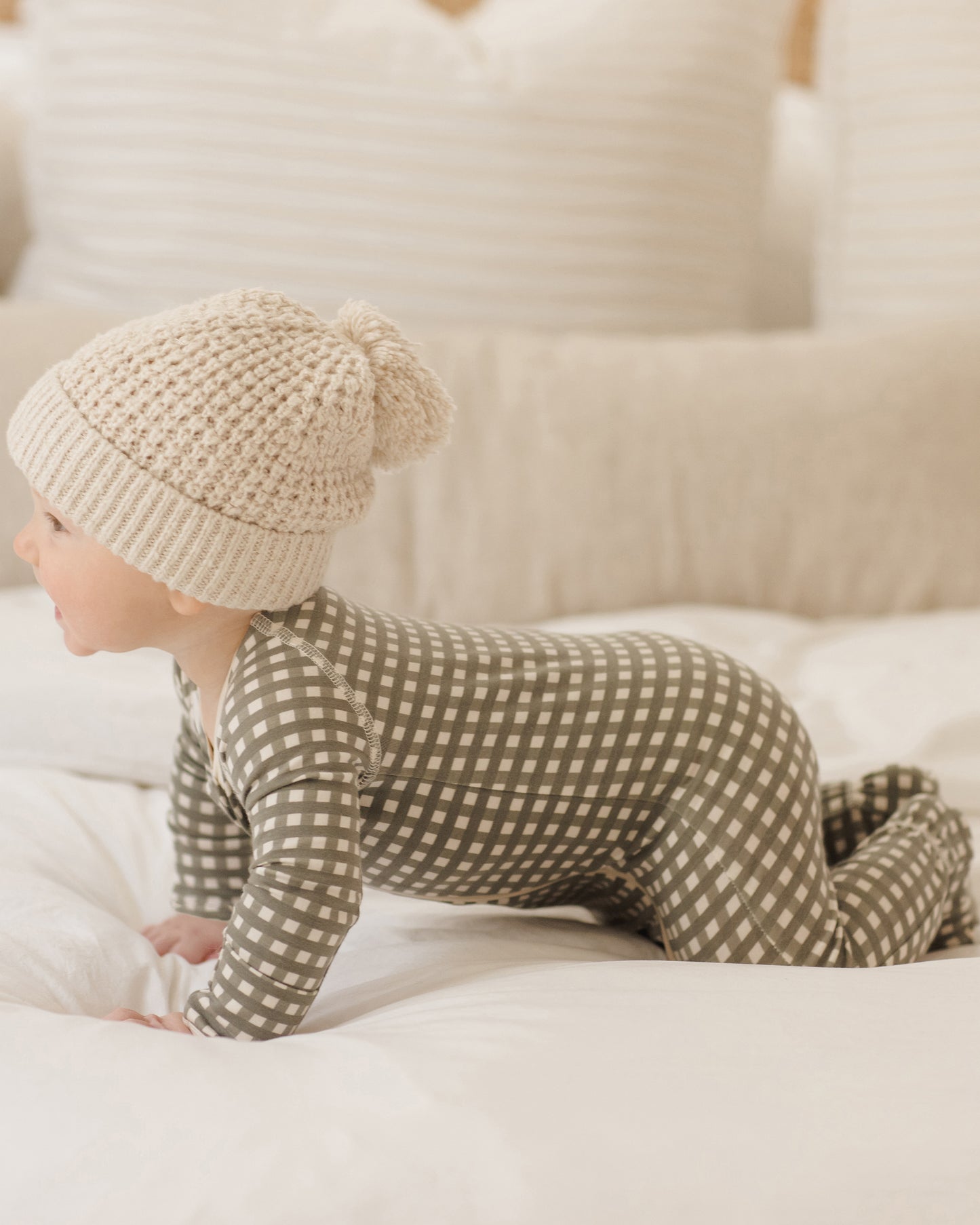 Quincy Mae Bamboo Zip Footie in Forest Check