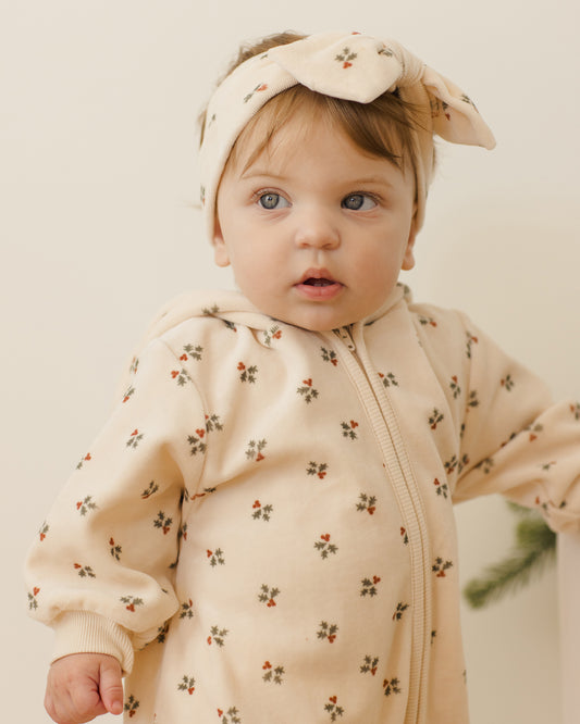 Quincy Mae Velour Bow Headband in Holly Berry