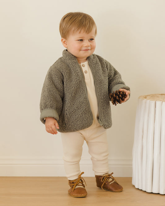 Quincy Mae Shearling Zip Jacket in Forest