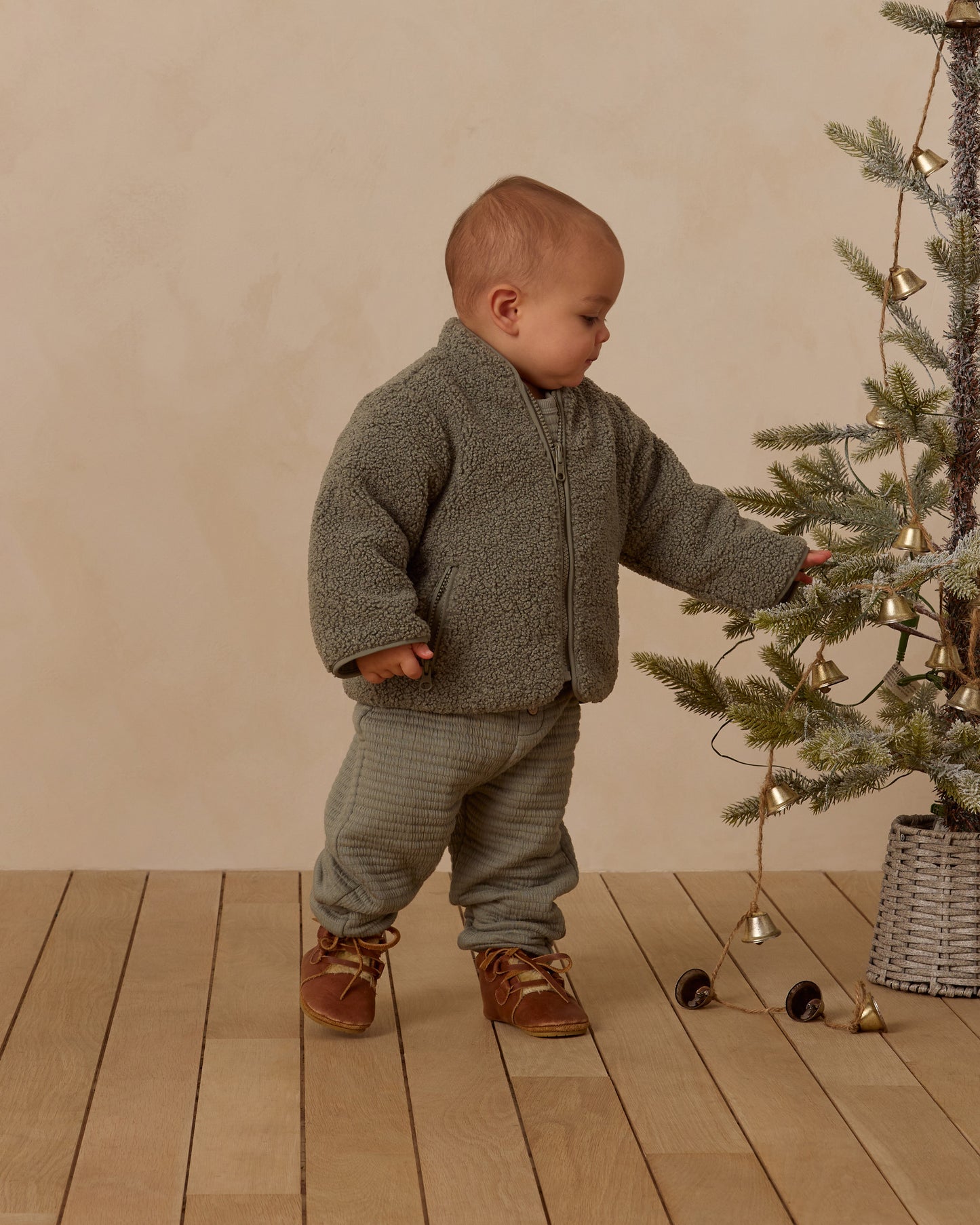 Quincy Mae Shearling Zip Jacket in Forest