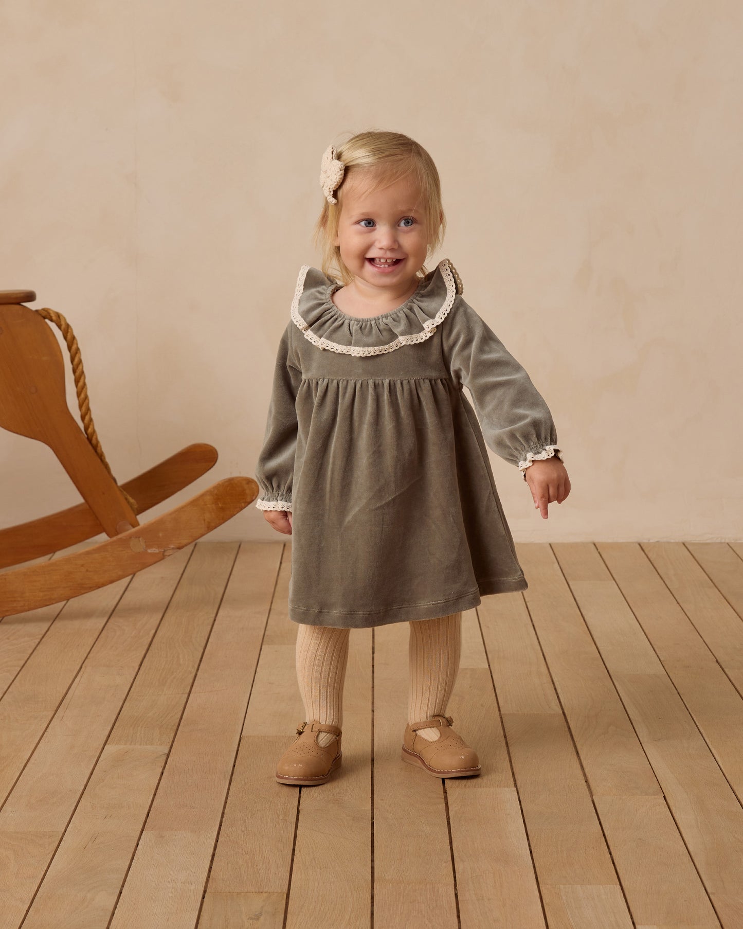 Quincy Mae Velour Dress in Forest