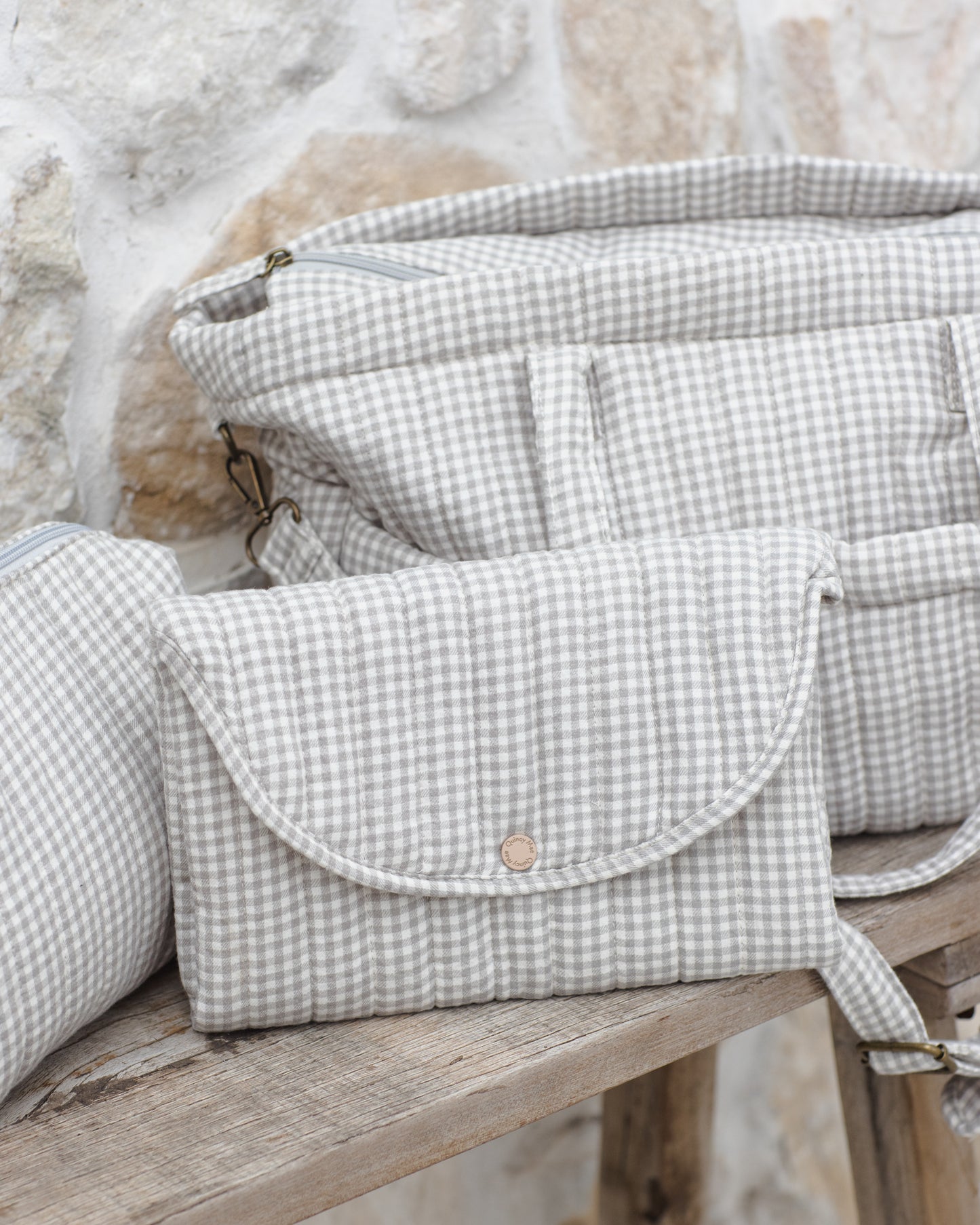 Quincy Mae Diaper Bag & Changing Mat in Sage Gingham
