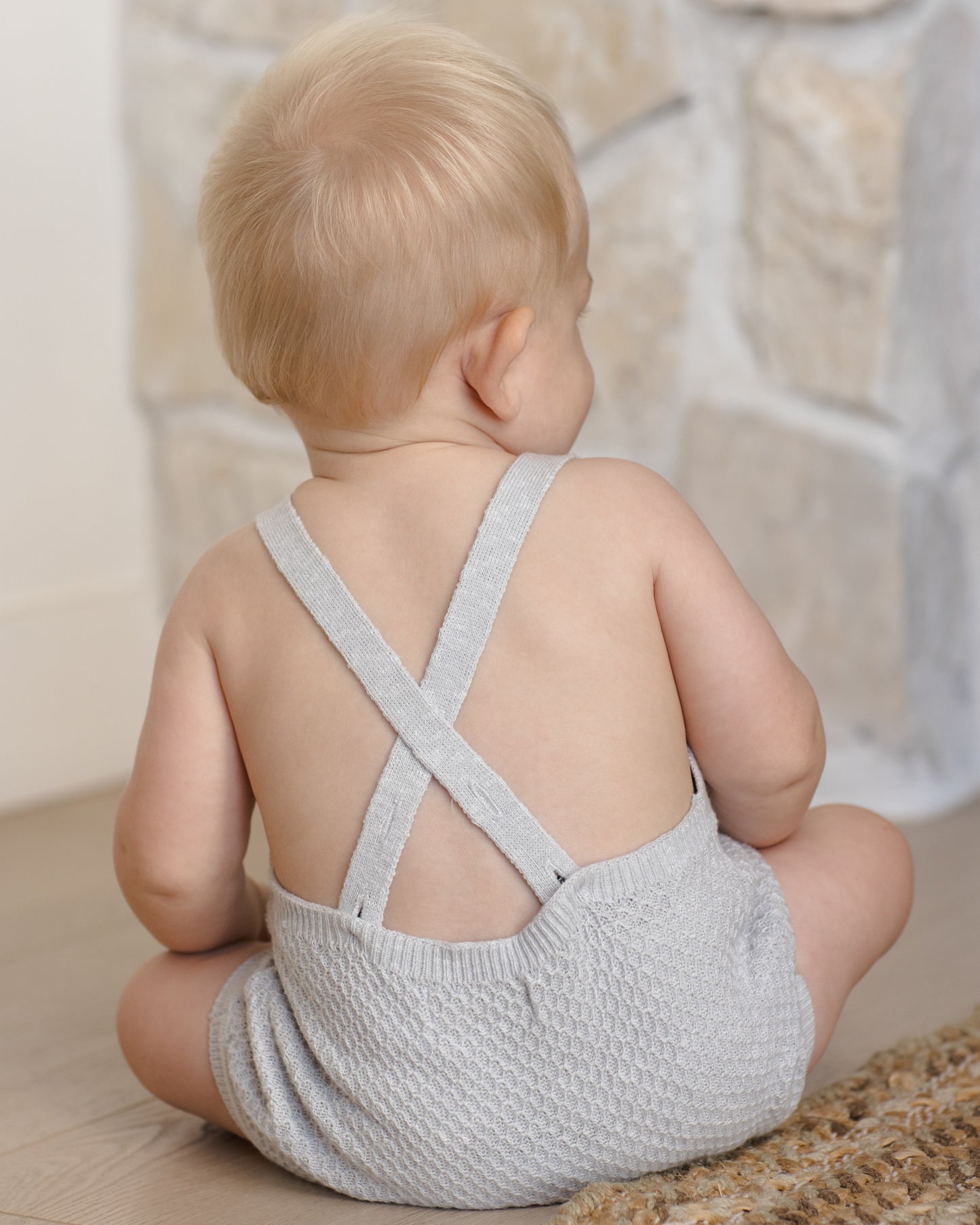 Quincy Mae Caleb Knit Shortall in Heathered Sky