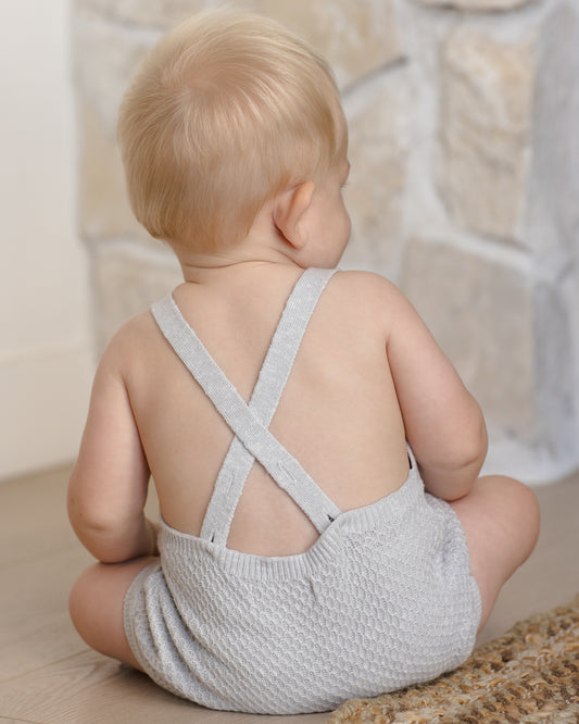 Quincy Mae Caleb Knit Shortall in Heathered Sky